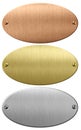 Metal, gold and bronze oval plates or plaques with clipping path included Royalty Free Stock Photo