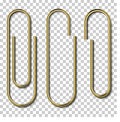 Metal gold paperclips isolated and attached to white paper isolated on transparent background Royalty Free Stock Photo