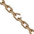 Metal golden broken chain 3D. Freedom concept Royalty Free Stock Photo