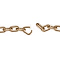 Metal golden broken chain 3D. Freedom concept Royalty Free Stock Photo