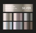 Metal gradient set. Metallic gold color. Silver, chrome, bronze, blue, gray, green, red colorful palette collection.