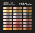 Metal gradient set. Metallic gold color. Silver, chrome, bronze, blue, gray, green, red colorful palette collection.