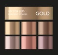 Metal gradient set. Metallic gold color. Silver, chrome, bronze colorful palette collection.