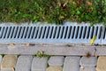 Metal grate of rainwater drainage system in a park Royalty Free Stock Photo