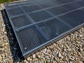 metal grates and a hatch on the roof garden. sheet metal and