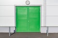 Metal green doors.