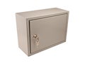 Metal grey box with door, padlock and keys Royalty Free Stock Photo