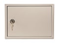 Metal grey box with door, padlock and keys