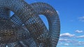 Metal grid sculpture futuristic architecture on blue sky 3D illustration