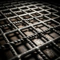 Metal grid showcasing twisted steel bars arranged in a geometric Royalty Free Stock Photo