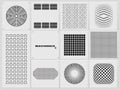 Metal grill pattern. speaker hole design set. ventilation panel, hard surface mesh collection Royalty Free Stock Photo