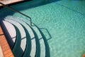 Pool Steps and Guide Rail Leading to Water