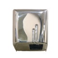 Metal hand dryer on the tiled wall, isolated on a white background. Hot