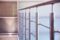 Metal hand rails in a modern building. Building interior. Selective focus