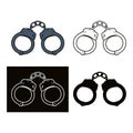 Metal handcuffs for detaining criminals. Outfit of a policeman.