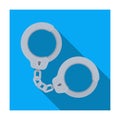 Metal handcuffs for detaining criminals. Outfit of a policeman.Prison single icon in flat style vector symbol stock