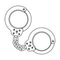Metal handcuffs for detaining criminals. Outfit of a policeman.Prison single icon in outline style vector symbol stock