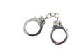 Metal handcuffs isolated on white background, top view