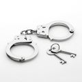 Metal Handcuffs and Two Keys on a White Background silver security Royalty Free Stock Photo