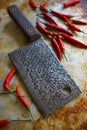 Meat tools, Metal handmade props on a textured background, Kitchen untensils Royalty Free Stock Photo