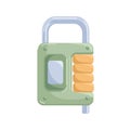 Metal hanging locked padlock with locking pin mechanism and steel shackle. Realistic glossy security object as symbol of