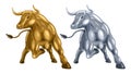 Metal heads of a bull isolated white background