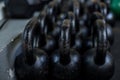 Metal heavy kettlebells weights in the gym. Royalty Free Stock Photo