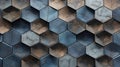 Metal hexagon background. Metallic hexagonal mosaic wall. Created with generative Ai