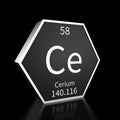 Periodic Table Element Cerium Rendered Metal on Black on Black Royalty Free Stock Photo