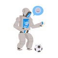 Metal Humanoid Robot Machine with Limbs Playing Football Vector Illustration