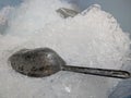 Metal ice scoop in ice bucket Royalty Free Stock Photo