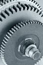 Metal industrial gear cogwheel for machinery closeup