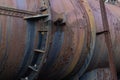 Metal industrial pipe with gaskets, rivet construction, rust patina