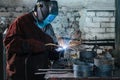 metal inert gas acetylene welding, close-up of sparks and detail in ring shape