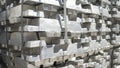 Metal ingots in Aluminium foundry. Billets for aluminium profile production at a metallurgical plant Royalty Free Stock Photo