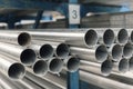 Metal inox pipe on stack Royalty Free Stock Photo