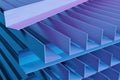 Metal iron corners in purple and blue, abstract industrial illustration for construction in a stack, 3D rendering