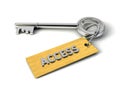Metal Key with Access golden tag isolated on white. Key to Access concept. 3d illustration Royalty Free Stock Photo