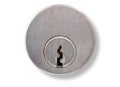 Metal key plate with keyhole of a cylinder lock in a door on white Royalty Free Stock Photo