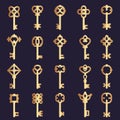 Metal keys collection. Steel keys collection silhouettes symbols of safety vector logos