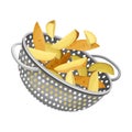 Metal Kitchen Colander or Strainer with Sliced Potatoes Inside Vector Illustration