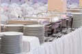 Metal kitchen equipments on the table for fine wedding dining or another catered event Royalty Free Stock Photo