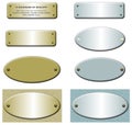Metal labels with rivets, gold and blue
