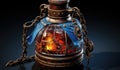 A metal lantern with a blue ribbon around it. Generative AI image.