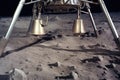 metal legs of a lunar lander on the moon surface