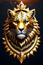A metal leopard head with heartstone art, iconic character splash art, surroundings metal features, game medallion Royalty Free Stock Photo