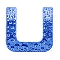 Metal letter & water drops - letter U Royalty Free Stock Photo