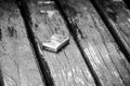 Metal lighter sitting on a bench in the park. Royalty Free Stock Photo