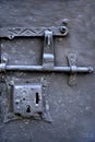 Metal lock on concete door
