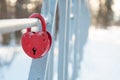 Metal lock in the form of a red heart, love background Royalty Free Stock Photo